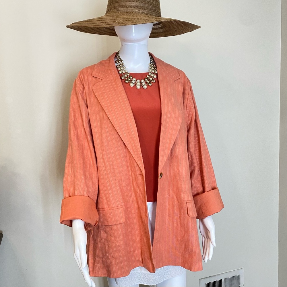 Now Gen x Sonoma Pinstripe Linen blend Blazer Pink Orange Beige Sz 2X